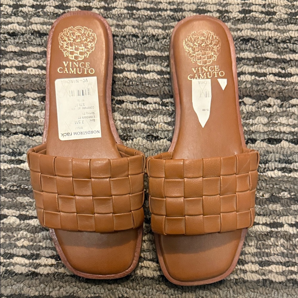 Vince Camuto Tan Woven Slide Sandals